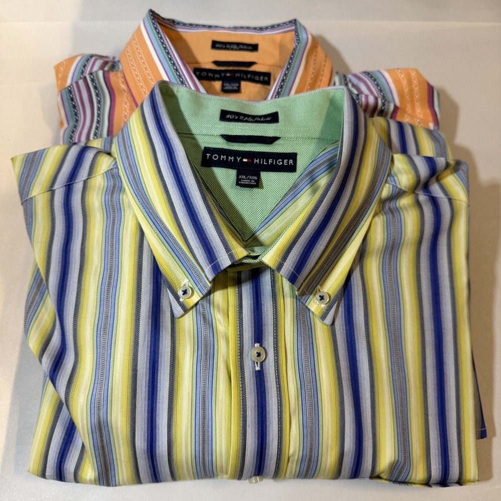 Vtg Y2K Tommy Hilfiger Button Down Mens XXL LOT 2 Long Sleeve Flip Cuff Cotton